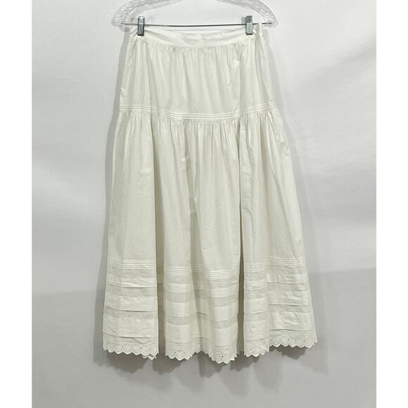 DOEN Sz M Medium Sebastiane Skirt Midi Scalloped Ivory Powder A-Line - Picture 11 of 16